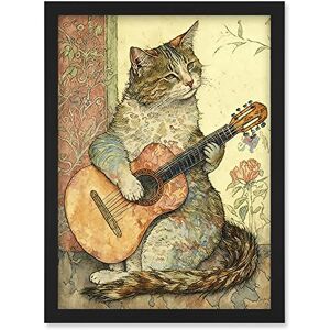 Artery8 Street Musician Cat with Guitar by Flower Pattern Mural Pastel Watercolour Illustration Artwork Framed Wall Art Print A4 Artery8 Street Musician Cat with Guitar by Flower Pattern Mural Pastel Watercolour Illustration Artwork Framed Wall Art Print A4