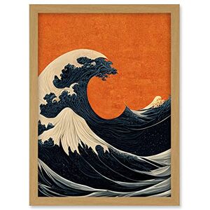 Doppelganger33 LTD Minimalist Orange Sunset Sky Modern Style Of Great Wave Off Kanagawa Artwork Framed A3 Wall Art Print Doppelganger33 LTD Minimalist Orange Sunset Sky Modern Style Of Great Wave Off Kanagawa Artwork Framed A3 Wall Art Print