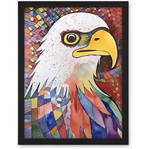 Artery8 Bald Eagle Bird And Abstract Pattern Folk Art Watercolour Painting Artwork Framed Wall Art Print 18X24 Inch Artery8 Bald Eagle Bird And Abstract Pattern Folk Art Watercolour Painting Artwork Framed Wall Art Print 18X24 Inch