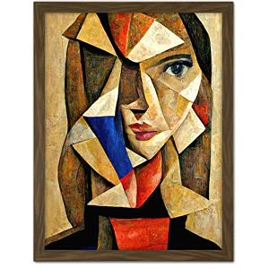 Doppelganger33 LTD Painting Cubism Style Portrait Of Young Woman Beige And Brown Artwork Framed Wall Art Print 18X24 Inch Doppelganger33 LTD Painting Cubism Style Portrait Of Young Woman Beige And Brown Artwork Framed Wall Art Print 18X24 Inch