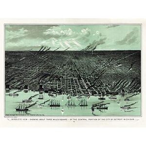 Fine Art Prints Calvert Bird's Eye View Detroit Michigan Map Premium Wall Art Canvas Print 18X24 Inch Fine Art Prints Calvert Bird's Eye View Detroit Michigan Map Premium Wall Art Canvas Print 18X24 Inch