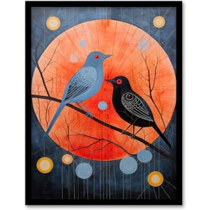 Wee Blue Coo The Nightingales Song Birds Orange Moon Art Print Framed Poster Wall Decor 12x16 inch Wee Blue Coo The Nightingales Song Birds Orange Moon Art Print Framed Poster Wall Decor 12x16 inch