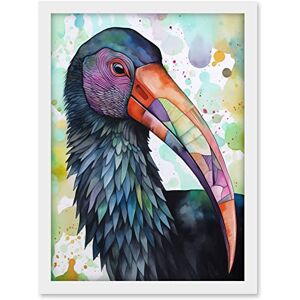 Artery8 Northern Bald Ibis Bird With Multicoloured Beak Folk Art Watercolour Painting Artwork Framed A3 Wall Art Print Artery8 Northern Bald Ibis Bird With Multicoloured Beak Folk Art Watercolour Painting Artwork Framed A3 Wall Art Print