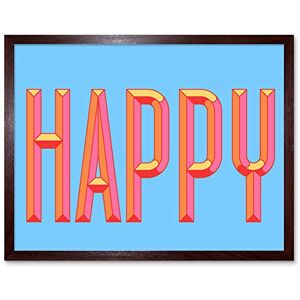 Wee Blue Coo Happy Word Art Bright Art Print Framed Poster Wall Decor 12x16 inch Wee Blue Coo Happy Word Art Bright Art Print Framed Poster Wall Decor 12x16 inch