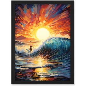 Artery8 Sunset Surf Waves Surfing Artwork Vibrant Blue Purple Orange Setting Sun Behind Surfer in Wavy Seascape Artwork Framed Wall Art Print A4 Artery8 Sunset Surf Waves Surfing Artwork Vibrant Blue Purple Orange Setting Sun Behind Surfer in Wavy Seascape Artwork Framed Wall Art Print A4