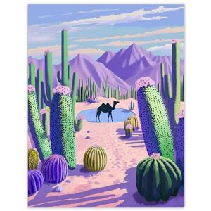 Artery8 Desert Oasis Cacti Camel Purple Green Landscape Living Room Extra Large XL Wall Art Poster Print Artery8 Desert Oasis Cacti Camel Purple Green Landscape Living Room Extra Large XL Wall Art Poster Print