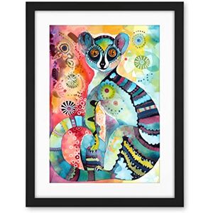 Artery8 Striped Ring-Tailed Lemur Multicoloured Folk Art Watercolour Painting Artwork Framed Wall Art Print 18X24 Inch Artery8 Striped Ring-Tailed Lemur Multicoloured Folk Art Watercolour Painting Artwork Framed Wall Art Print 18X24 Inch