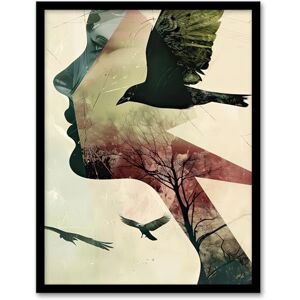 Artery8 Abstract Woman Profile Portrait Crows Trees Dark Living Room Artwork Framed Wall Art Print A4 Artery8 Abstract Woman Profile Portrait Crows Trees Dark Living Room Artwork Framed Wall Art Print A4