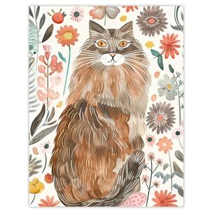Artery8 Cat Lover Maine Coon Folk Art Floral Watercolour Living Room Extra Large XL Wall Art Poster Print Artery8 Cat Lover Maine Coon Folk Art Floral Watercolour Living Room Extra Large XL Wall Art Poster Print