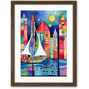 Artery8 Marina At Night Colourful Folk Art Watercolour Painting Artwork Framed Wall Art Print 18X24 Inch Artery8 Marina At Night Colourful Folk Art Watercolour Painting Artwork Framed Wall Art Print 18X24 Inch