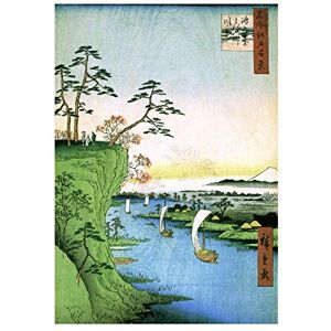 Wee Blue Coo Painting Japanese Woodblock Boats River Cliff Top Wall Art Print Wee Blue Coo Painting Japanese Woodblock Boats River Cliff Top Wall Art Print