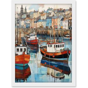 Artery8 Newlyn Harbour Trawler Boats Promenade Watercolour Painting Cornwall Coastal Townscape Artwork Framed A3 Wall Art Print Artery8 Newlyn Harbour Trawler Boats Promenade Watercolour Painting Cornwall Coastal Townscape Artwork Framed A3 Wall Art Print