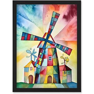Artery8 - Windmill Folk Art - A4 - Framed Wall Art Print Artery8 - Windmill Folk Art - A4 - Framed Wall Art Print