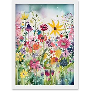 Artery8 Bright Wildflower Floral Blooms Folk Art Artwork Framed Wall Art Print A4 Artery8 Bright Wildflower Floral Blooms Folk Art Artwork Framed Wall Art Print A4