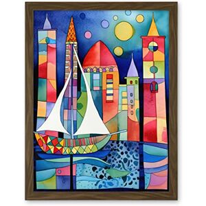 Artery8 Marina At Night Colourful Folk Art Watercolour Painting Artwork Framed Wall Art Print 18X24 Inch Artery8 Marina At Night Colourful Folk Art Watercolour Painting Artwork Framed Wall Art Print 18X24 Inch