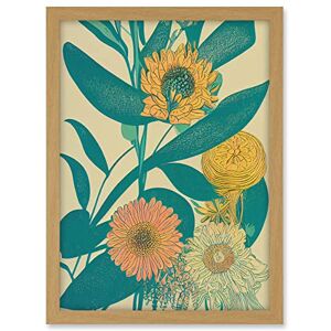 Wee Blue Coo Marigold Daisy Flowers Turquoise Leaves Bright Colourful Abstract Artwork Framed A3 Wall Art Print Wee Blue Coo Marigold Daisy Flowers Turquoise Leaves Bright Colourful Abstract Artwork Framed A3 Wall Art Print