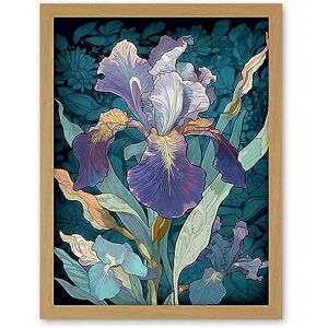 Artery8 A Single Iris Flower Bloom Purple Teal and Yellow Artwork Framed Wall Art Print 18X24 Inch Artery8 A Single Iris Flower Bloom Purple Teal and Yellow Artwork Framed Wall Art Print 18X24 Inch