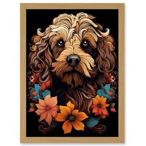 Artery8 Cockapoo Dog with Flowers Artwork Orange Brown Blue Floral Art Nouveau Portrait on Black Artwork Framed Wall Art Print A4 Artery8 Cockapoo Dog with Flowers Artwork Orange Brown Blue Floral Art Nouveau Portrait on Black Artwork Framed Wall Art Print A4