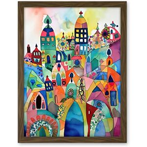 Artery8 Cityscape Abstract Folk Art Vibrant Multicoloured Watercolour Painting Artwork Framed Wall Art Print 18X24 Inch Artery8 Cityscape Abstract Folk Art Vibrant Multicoloured Watercolour Painting Artwork Framed Wall Art Print 18X24 Inch