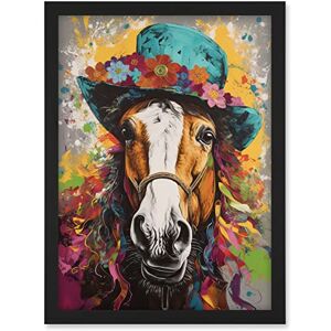 Artery8 Horse Wearing a Flower Summer Hat Multicoloured Artwork Framed A3 Wall Art Print Artery8 Horse Wearing a Flower Summer Hat Multicoloured Artwork Framed A3 Wall Art Print