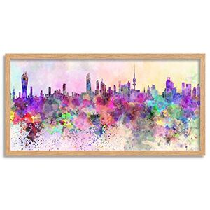 Wee Blue Coo Kuwait City Skyline Paint Splash Cityscape Long Panel Framed Wall Art Print Wee Blue Coo Kuwait City Skyline Paint Splash Cityscape Long Panel Framed Wall Art Print