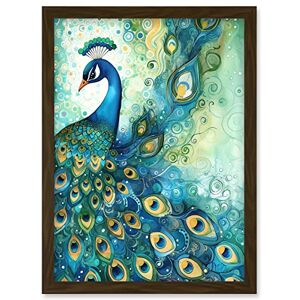 Artery8 - Peacock Bird Concept Folk Art Watercolour Painting - A4 Artery8 - Peacock Bird Concept Folk Art Watercolour Painting - A4