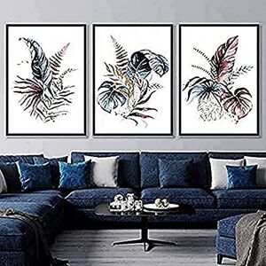 Artze Wall Art Tropical Leaves Wall Art Prints 3-Piece Set, 40 cm Width x 50 cm Height, Pink/Blue Artze Wall Art Tropical Leaves Wall Art Prints 3-Piece Set, 40 cm Width x 50 cm Height, Pink/Blue