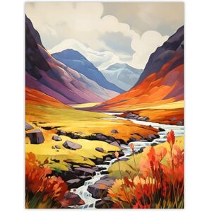 Artery8 Scotland Glencoe Valley Vibrant Oil Painting Majestic Mountains And River With Heather Shrubs Extra Large XL Wall Art Poster Print Artery8 Scotland Glencoe Valley Vibrant Oil Painting Majestic Mountains And River With Heather Shrubs Extra Large XL Wall Art Poster Print