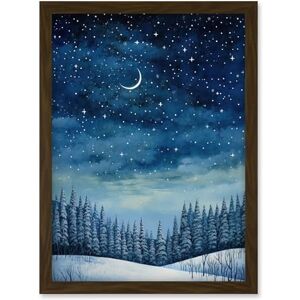Artery8 Clear Sky Starry Night in Forest Covered with Snow Oil Painting Crescent Moon Winter Landscape Artwork Framed Wall Art Print A4 Artery8 Clear Sky Starry Night in Forest Covered with Snow Oil Painting Crescent Moon Winter Landscape Artwork Framed Wall Art Print A4