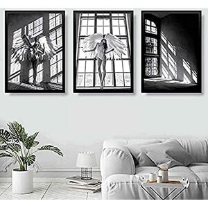 Artze Wall Art Fashion Woman Angel Wings Window Shadow Monochrome Photograph Gallery Wall Art Print Picture Poster 3-Piece Set, 30 cm Width x 40 cm Height, Black/White Artze Wall Art Fashion Woman Angel Wings Window Shadow Monochrome Photograph Gallery Wall Art Print Picture Poster 3-Piece Set, 30 cm Width x 40 cm Height, Black/White