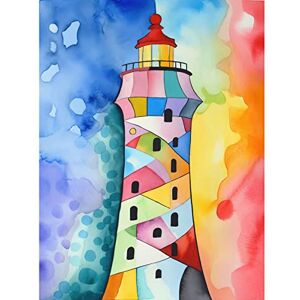 Artery8 Lighthouse Concept With Rainbow Colour Sky Folk Art Watercolour Painting Large Wall Art Poster Print Thick Paper 18X24 Inch Artery8 Lighthouse Concept With Rainbow Colour Sky Folk Art Watercolour Painting Large Wall Art Poster Print Thick Paper 18X24 Inch
