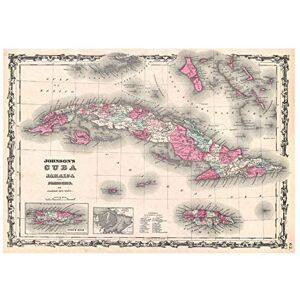 Wee Blue Coo Map Johnson 1862 Cuba Porto Rico Picture Wall Art Print Wee Blue Coo Map Johnson 1862 Cuba Porto Rico Picture Wall Art Print