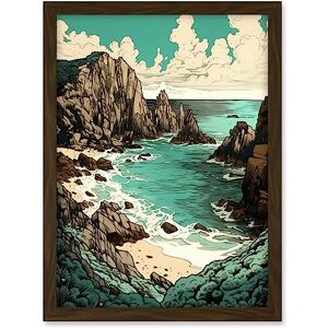 Artery8 Porthcurno Granite Cliff Beach Coastal Landscape Artwork Framed A3 Wall Art Print Artery8 Porthcurno Granite Cliff Beach Coastal Landscape Artwork Framed A3 Wall Art Print