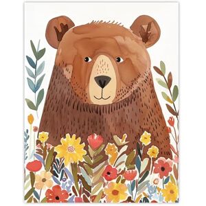Artery8 Happy Brown Bear in Wildflower Patch Watercolour Kids Bedroom Nursery Extra Large XL Wall Art Poster Print Artery8 Happy Brown Bear in Wildflower Patch Watercolour Kids Bedroom Nursery Extra Large XL Wall Art Poster Print