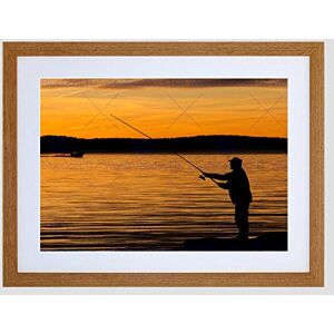 Wee Blue Coo Yellow Sunset Lake Fisherman Silhouette Picture Framed Wall Art Print Wee Blue Coo Yellow Sunset Lake Fisherman Silhouette Picture Framed Wall Art Print