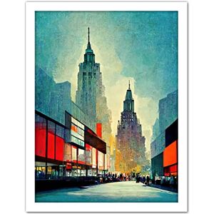 Doppelganger33 LTD Broadway New York City Cityscape In Blue And Red Artwork Framed Wall Art Print 18X24 Inch Doppelganger33 LTD Broadway New York City Cityscape In Blue And Red Artwork Framed Wall Art Print 18X24 Inch