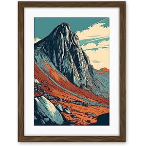 Artery8 Tryfan Mountain Peak Landscape Teal Brown Linocut Artwork Framed Wall Art Print 18X24 Inch Artery8 Tryfan Mountain Peak Landscape Teal Brown Linocut Artwork Framed Wall Art Print 18X24 Inch