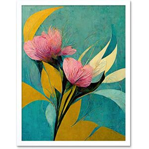Wee Blue Coo Abstract Teal Pink Mustard Flower Floral Painting Art Print Framed Poster Wall Decor 12x16 inch Wee Blue Coo Abstract Teal Pink Mustard Flower Floral Painting Art Print Framed Poster Wall Decor 12x16 inch