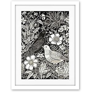 Artery8 Birds on Flower Bed Garden Black and White Linocut Artwork Framed Wall Art Print 18X24 Inch Artery8 Birds on Flower Bed Garden Black and White Linocut Artwork Framed Wall Art Print 18X24 Inch