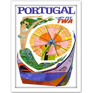 Wee Blue Coo Portugal Travel TWA Airline Windmill Mermaid Artwork Framed Wall Art Print 18X24 Inch Wee Blue Coo Portugal Travel TWA Airline Windmill Mermaid Artwork Framed Wall Art Print 18X24 Inch