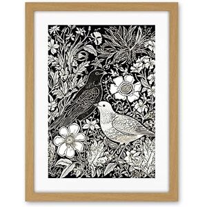 Artery8 Birds on Flower Bed Garden Black and White Linocut Artwork Framed Wall Art Print 18X24 Inch Artery8 Birds on Flower Bed Garden Black and White Linocut Artwork Framed Wall Art Print 18X24 Inch
