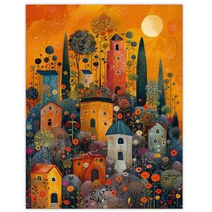 Artery8 Flower Hill Village Sunset Folk Art For Living Room Large Wall Art Poster Print Thick Paper 18X24 Inch Artery8 Flower Hill Village Sunset Folk Art For Living Room Large Wall Art Poster Print Thick Paper 18X24 Inch