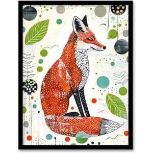 Artery8 Fox Folk Art Simple Bright Abstract Design Kids Bedroom Artwork Framed Wall Art Print 18X24 Inch Artery8 Fox Folk Art Simple Bright Abstract Design Kids Bedroom Artwork Framed Wall Art Print 18X24 Inch