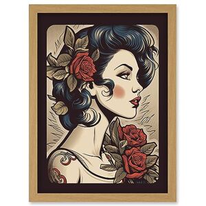 Artery8 Pin Up Girl Tattoo Ink Body Art Floral Retro Rockabilly Americana 50s Artwork Framed Wall Art Print A4 Artery8 Pin Up Girl Tattoo Ink Body Art Floral Retro Rockabilly Americana 50s Artwork Framed Wall Art Print A4
