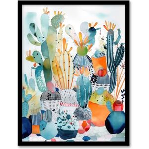 Wee Blue Coo Abstract Cacti Garden Watercolour Artwork Cactus Plant Pots Colourful Folk Art Artwork Framed Wall Art Print A4 Wee Blue Coo Abstract Cacti Garden Watercolour Artwork Cactus Plant Pots Colourful Folk Art Artwork Framed Wall Art Print A4