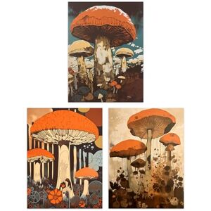 Artery8 Set of 3 Earthy Orange Mushrooms Ceps Wild Edible Fungi Botanical Aesthetic Unframed Wall Art Living Room Poster Prints Pack Artery8 Set of 3 Earthy Orange Mushrooms Ceps Wild Edible Fungi Botanical Aesthetic Unframed Wall Art Living Room Poster Prints Pack