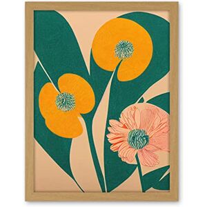 Wee Blue Coo California Poppy Flower Blooms Turquoise Leaves Bright Artwork Framed Wall Art Print 18X24 Inch Wee Blue Coo California Poppy Flower Blooms Turquoise Leaves Bright Artwork Framed Wall Art Print 18X24 Inch