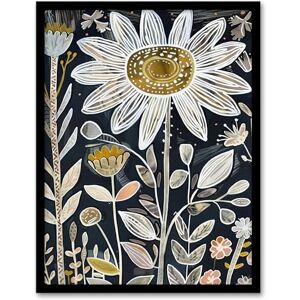 Artery8 Single Daisy Flower Artwork Dark Floral Folk Art Living Room Artwork Framed Wall Art Print A4 Artery8 Single Daisy Flower Artwork Dark Floral Folk Art Living Room Artwork Framed Wall Art Print A4