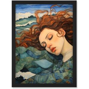 Artery8 Dreaming of the Sea Woman Sleeping Egon Schiele Style Watercolour Painting Amber Blue Wave Patterns Artwork Framed A3 Wall Art Print Artery8 Dreaming of the Sea Woman Sleeping Egon Schiele Style Watercolour Painting Amber Blue Wave Patterns Artwork Framed A3 Wall Art Print