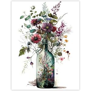 Wee Blue Coo Elegant Floral Bouquet in Wine Bottle Vase Watercolour Painting Orange and Purple Spring Flower Blooms Extra Large XL Wall Art Poster Print Wee Blue Coo Elegant Floral Bouquet in Wine Bottle Vase Watercolour Painting Orange and Purple Spring Flower Blooms Extra Large XL Wall Art Poster Print